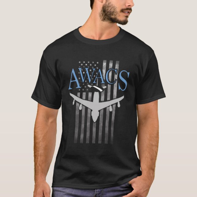 Awacs On Faded Us Flag T-Shirt (Front)