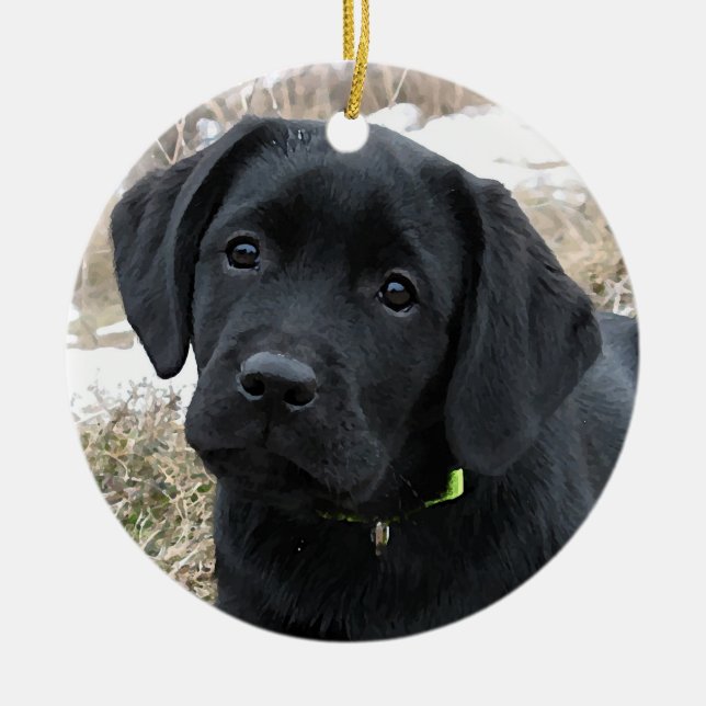 Awaiting Spring - Labrador Puppy - Black Lab Ceramic Ornament (Front)