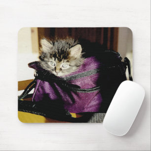 Awake Kitten In A Burgundy Purse Mouse Pad