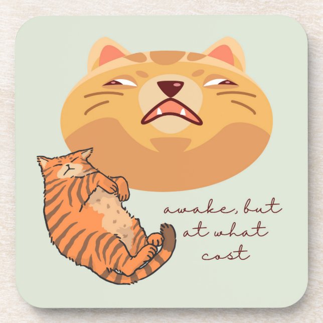  Awake Orange Cat Coaster (Front)