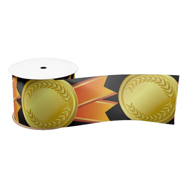 AWARD RIBBON gold I + your backgr. & text Satin Ribbon (Spool)