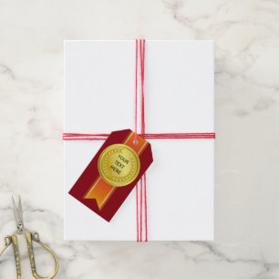 AWARD RIBBON gold II + your backgr. & text Gift Tags