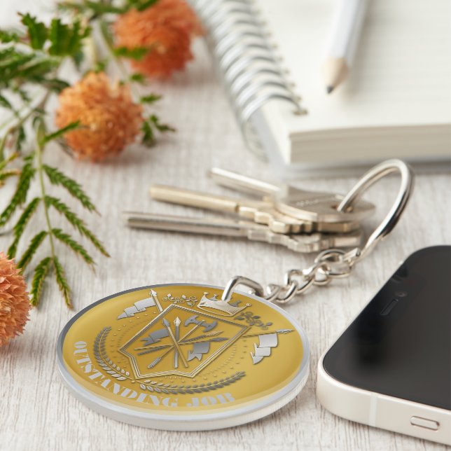 Award Winner Gold Silver Award Personalized NAME Keychain (Front Right)