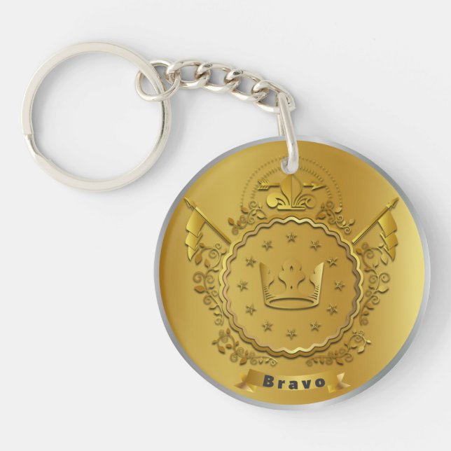 Award Winner Gold Silver Award Personalized NAME Keychain (Front)