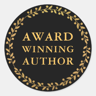 Award Winning Author Writer Book Promo Gold Black Classic Round Sticker