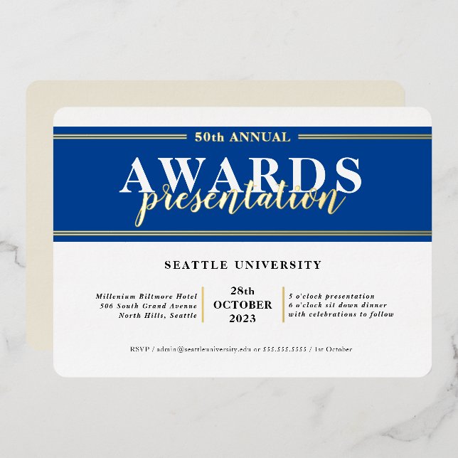 AWARDS DINNER modern event simple royal blue gold (Front/Back)