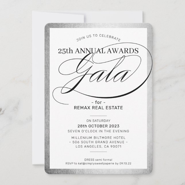 AWARDS GALA DINNER elegant business silver black Invitation (Front)