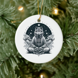 Aware Wolf Ceramic Ornament
