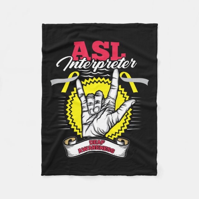 Awareness Asl Deafness Hearing Loss Warrior  Fleece Blanket (Front)