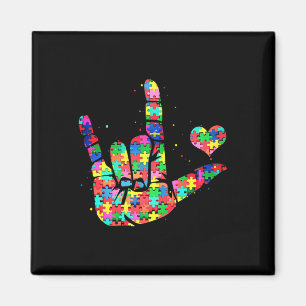 Awareness Asl Love Sign Language Puzzle Pieces  Magnet