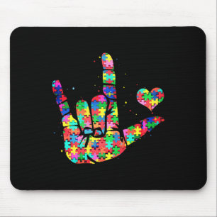 Awareness Asl Love Sign Language Puzzle Pieces  Mouse Pad