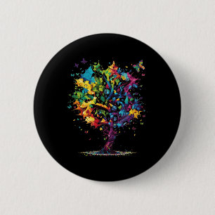 Awareness Autism Puzzle Pieces Colourful Tree Neur 2 Inch Round Button