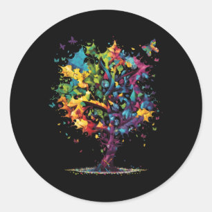 Awareness Autism Puzzle Pieces Colourful Tree Neur Classic Round Sticker