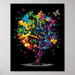 Awareness Autism Puzzle Pieces Colourful Tree Neur Poster