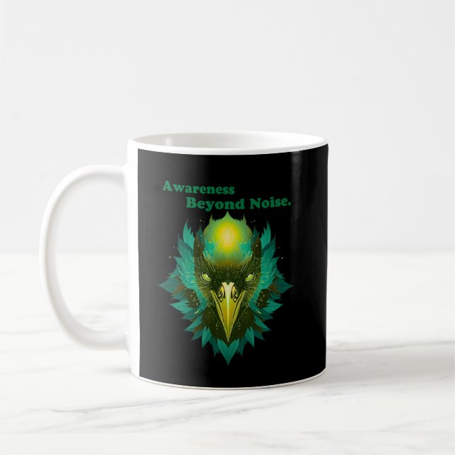 Awareness Beyond Noise Cosmic Raven Symbol Coffee Mug (Left)