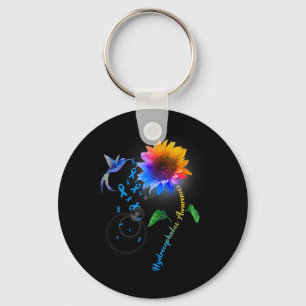Awareness Blue Sunflower Hummingbird Keychain