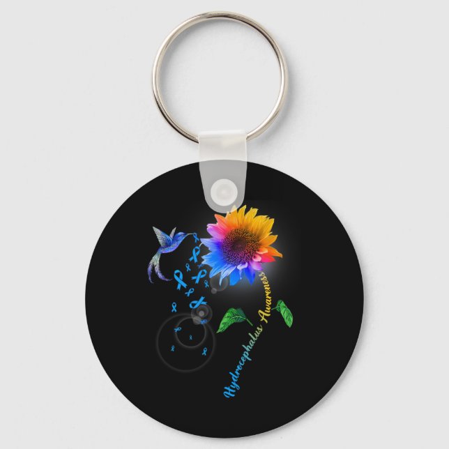 Awareness Blue Sunflower Hummingbird  Keychain (Front)