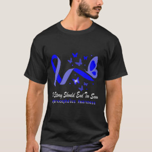 Awareness Butterflies Support Blue Ribbon T-Shirt