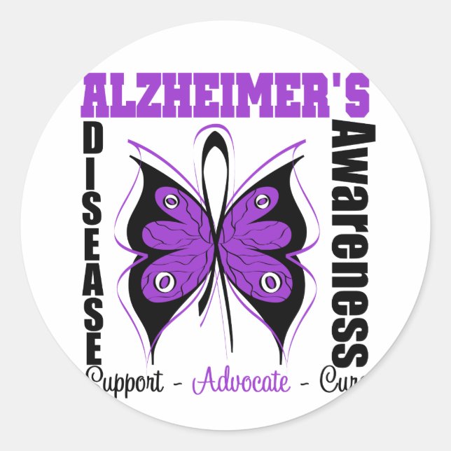 Awareness Butterfly Alzheimers Disease Classic Round Sticker (Front)