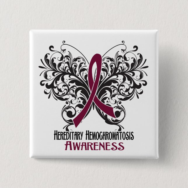 Awareness Butterfly Hereditary Hemochromatosis 2 Inch Square Button (Front)