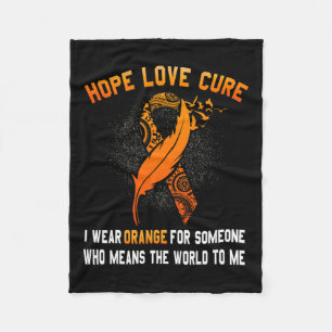 Awareness Cancer Orange Ribbon Family Support Gift Fleece Blanket
