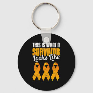 Awareness Cancer Survivor Orange Ribbon  Keychain