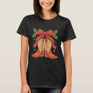 Awareness Cowboy Boots Christmas Breast Cancer Sup T-Shirt