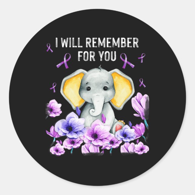 Awareness Cute Elephant I Will Remember For You 1  Classic Round Sticker (Front)