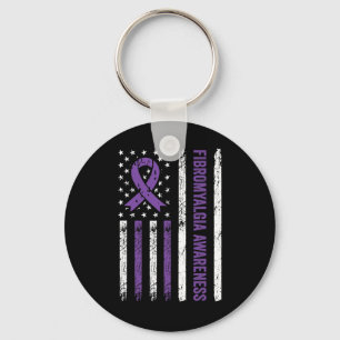 Awareness Flag Fibro Warrior Purple Ribbon  Keychain