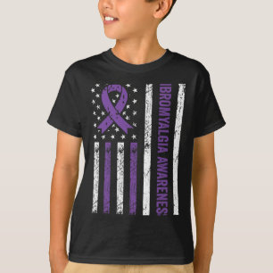 Awareness Flag Fibro Warrior Purple Ribbon T-Shirt