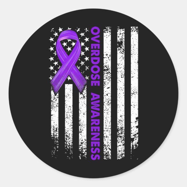 Awareness Flag Purple Ribbon Addiction Recovery 1  Classic Round Sticker (Front)