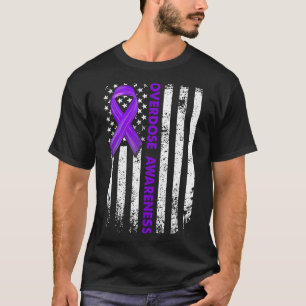 Awareness Flag Purple Ribbon Addiction Recovery 1  T-Shirt