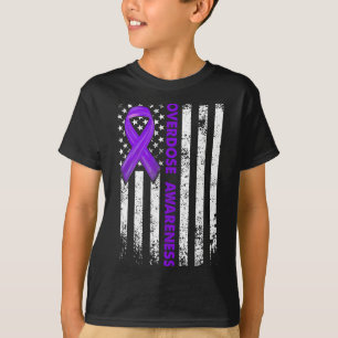 Awareness Flag Purple Ribbon Addiction Recovery 1  T-Shirt