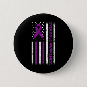 Awareness Flag Purple Ribbon Addiction Recovery 2  Inch Round Button