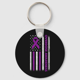 Awareness Flag Purple Ribbon Addiction Recovery 2 Keychain