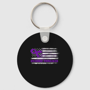 Awareness Flag Purple Ribbon Addiction Recovery 3 Keychain