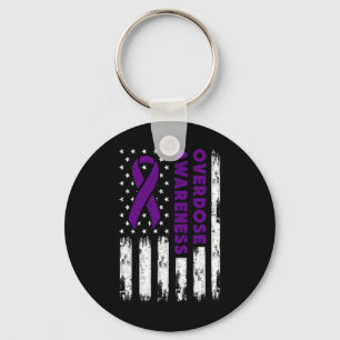 Awareness Flag Purple Ribbon Addiction Recovery Keychain