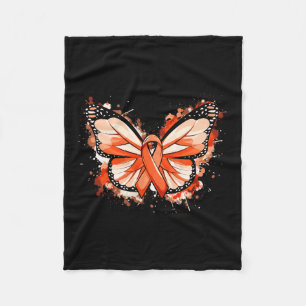 Awareness Gifts Orange Ribbon Butterfly  Fleece Blanket