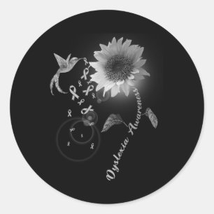 Awareness Grey Sunflower Hummingbird  Classic Round Sticker