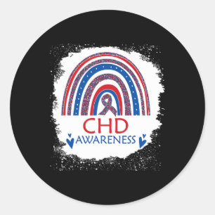 Awareness Heart Disease Bleached Rainbow Blue Red Classic Round Sticker