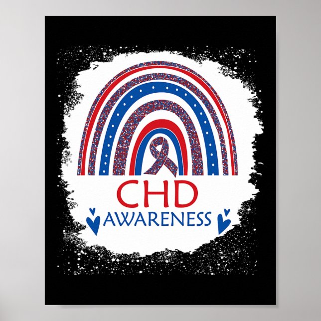 Awareness Heart Disease Bleached Rainbow Blue Red  Poster (Front)
