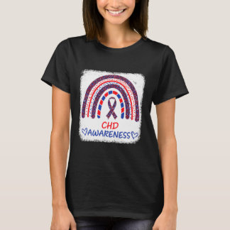 Awareness Heart Disease Bleached Rainbow Blue Red T-Shirt
