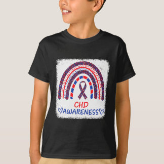Awareness Heart Disease Bleached Rainbow Blue Red  T-Shirt