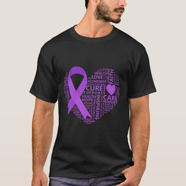 Awareness Heart Purple Ribbon  T-Shirt (Front)