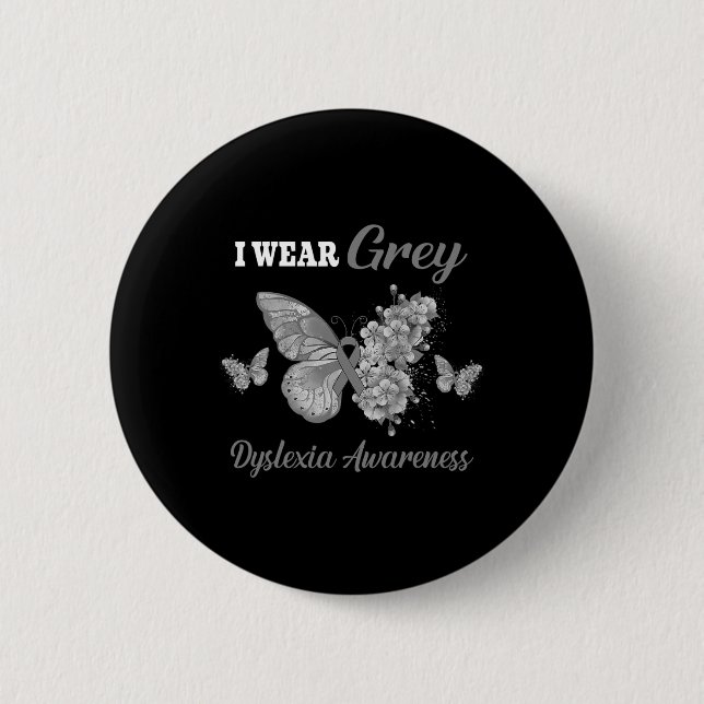 Awareness I Wear Grey Butterfly  2 Inch Round Button (Front)