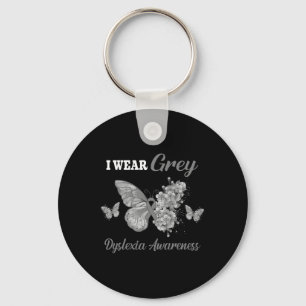 Awareness I Wear Grey Butterfly Keychain