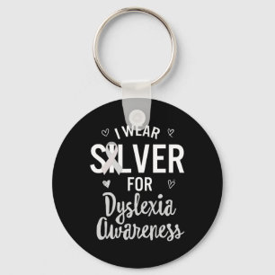 Awareness I Wear Silver Ribbon Learning Reading Di Keychain