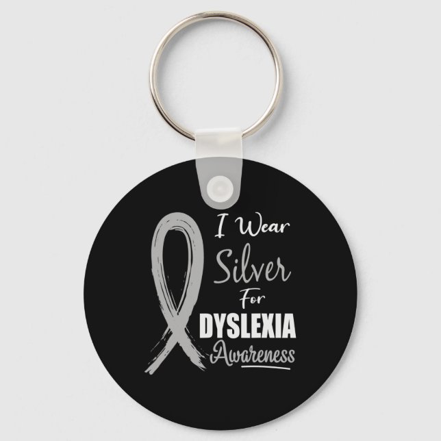 Awareness I Wear Silver Ribbon Learning Reading  Keychain (Front)