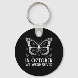Awareness In October We Wear Silver Butterfly  Keychain