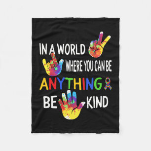 Awareness In World Be Kind Asl Language Puzzle Rib Fleece Blanket